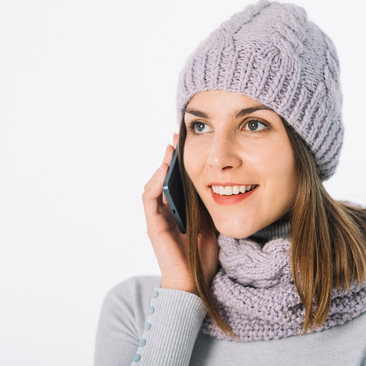 Knitted woolen cap with black fur lining for winter Knitted woolen cap with black fur lining for winter